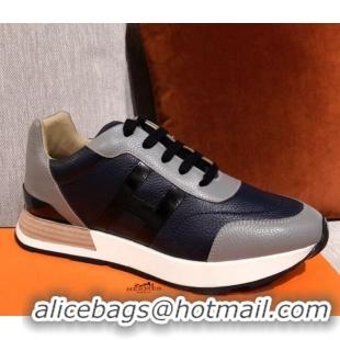 Good Looking Hermes Avantage Leather Sneakers 040970 Black/Grey