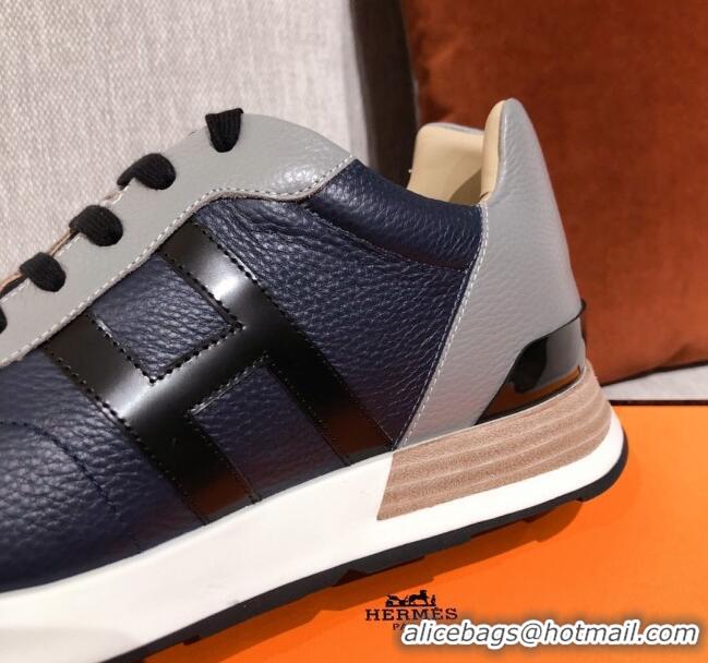 Good Looking Hermes Avantage Leather Sneakers 040970 Black/Grey