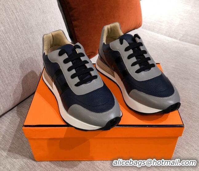 Good Looking Hermes Avantage Leather Sneakers 040970 Black/Grey