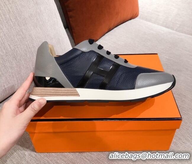 Good Looking Hermes Avantage Leather Sneakers 040970 Black/Grey