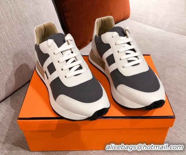  Unique Style Hermes Avantage Leather Sneakers 040970 White/Grey