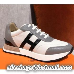 Pretty Style Hermes Avantage Leather Sneakers 040972 White/Grey