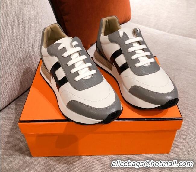 Pretty Style Hermes Avantage Leather Sneakers 040972 White/Grey