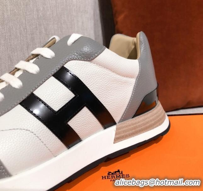 Pretty Style Hermes Avantage Leather Sneakers 040972 White/Grey