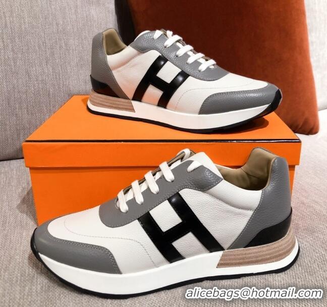 Pretty Style Hermes Avantage Leather Sneakers 040972 White/Grey