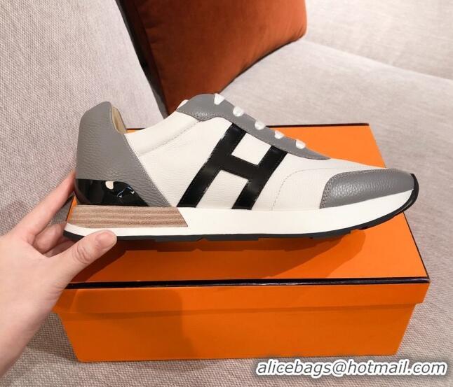 Pretty Style Hermes Avantage Leather Sneakers 040972 White/Grey