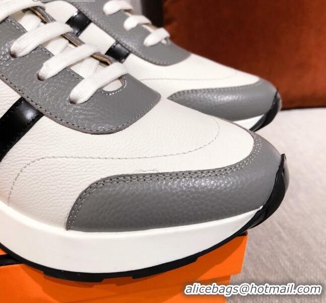 Pretty Style Hermes Avantage Leather Sneakers 040972 White/Grey