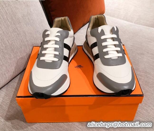 Pretty Style Hermes Avantage Leather Sneakers 040972 White/Grey