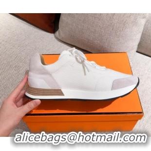 Luxury Discount Hermes Patchwork Fabric Sneakers 042850 White