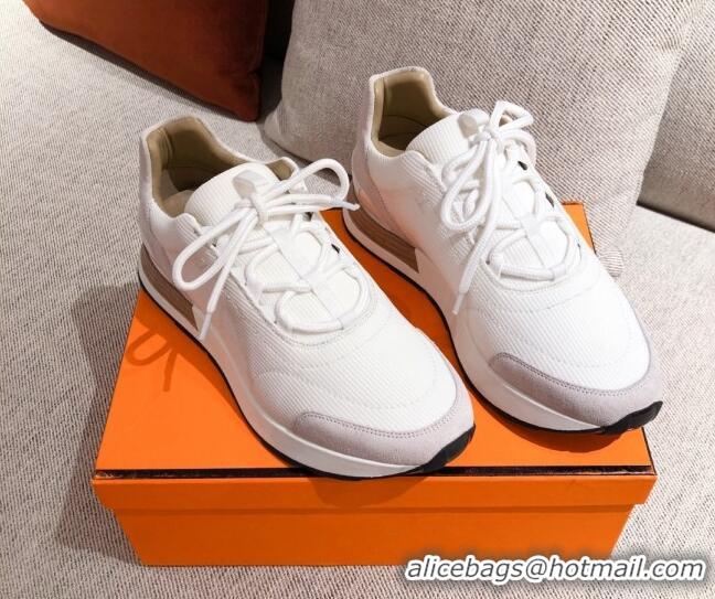 Luxury Discount Hermes Patchwork Fabric Sneakers 042850 White