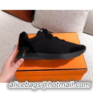 Luxury Hermes Patchwork Fabric Sneakers 042850 Black