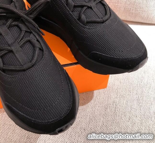 Luxury Hermes Patchwork Fabric Sneakers 042850 Black