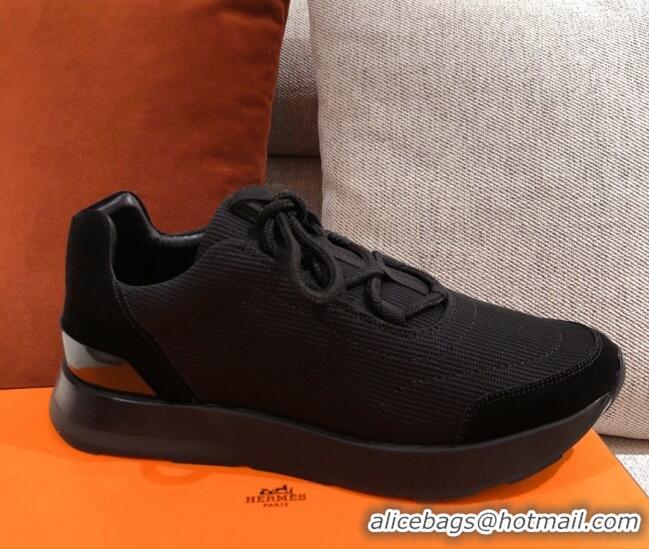 Luxury Hermes Patchwork Fabric Sneakers 042850 Black