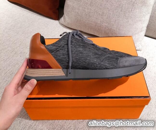 Charming Hermes Patchwork Fabric Sneakers 042850 Dark Grey