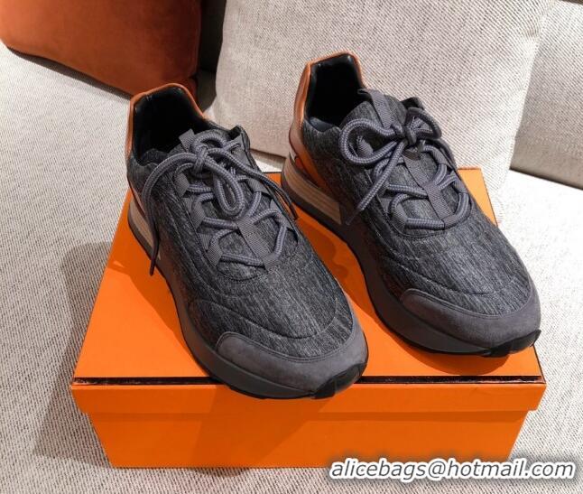 Charming Hermes Patchwork Fabric Sneakers 042850 Dark Grey