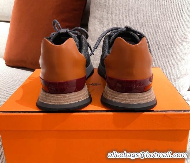 Charming Hermes Patchwork Fabric Sneakers 042850 Dark Grey