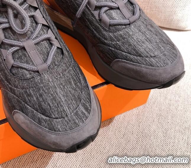 Charming Hermes Patchwork Fabric Sneakers 042850 Dark Grey