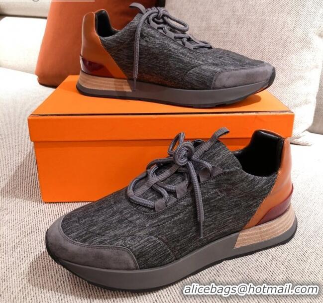 Charming Hermes Patchwork Fabric Sneakers 042850 Dark Grey