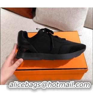 Good Product Hermes Patchwork Fabric Sneakers 042853 Black 2021