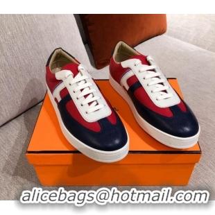 Top Quality Hermes Boomerang Calfskin Sneakers 042854 Red/Navy Blue 2021