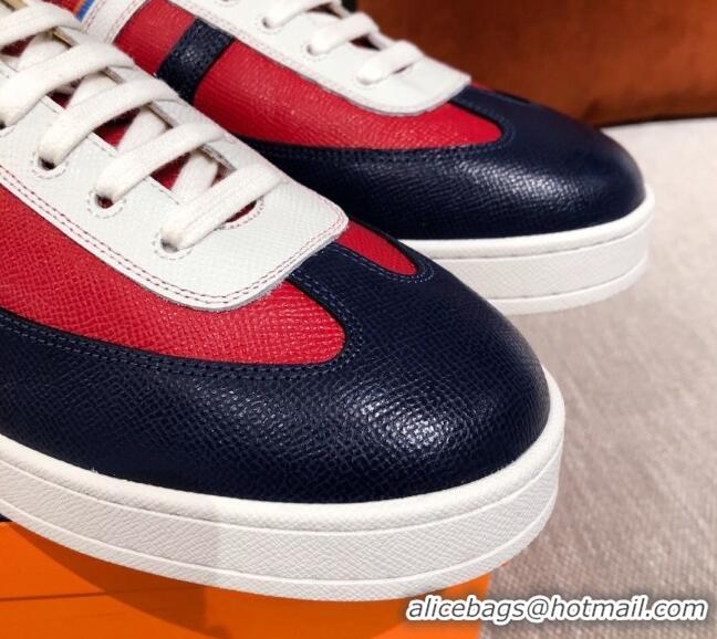 Top Quality Hermes Boomerang Calfskin Sneakers 042854 Red/Navy Blue 2021