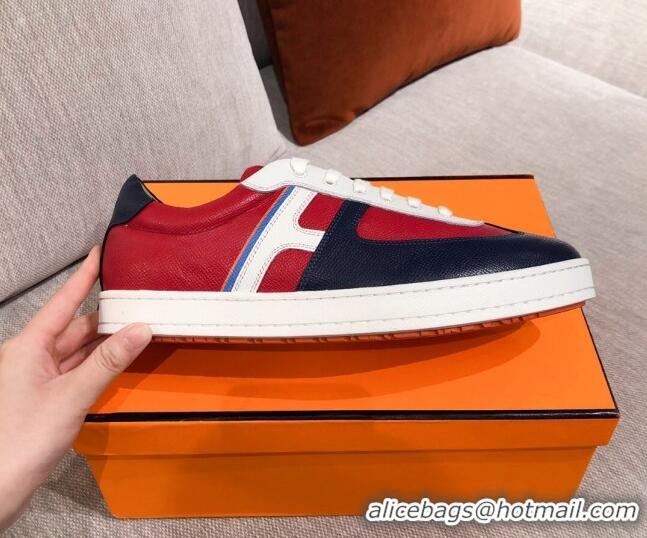 Top Quality Hermes Boomerang Calfskin Sneakers 042854 Red/Navy Blue 2021