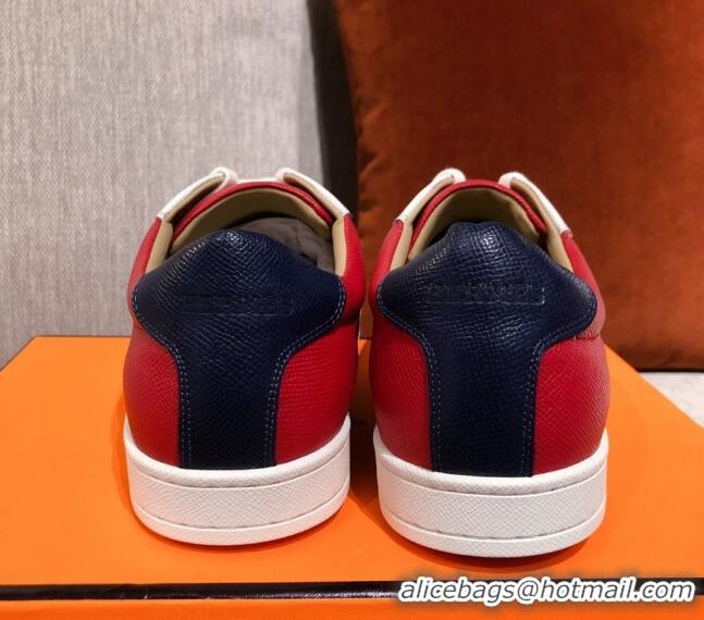 Top Quality Hermes Boomerang Calfskin Sneakers 042854 Red/Navy Blue 2021