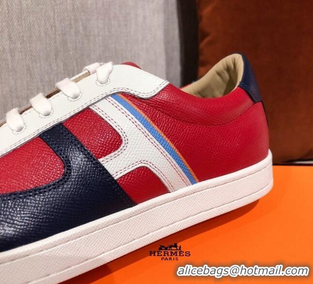 Top Quality Hermes Boomerang Calfskin Sneakers 042854 Red/Navy Blue 2021