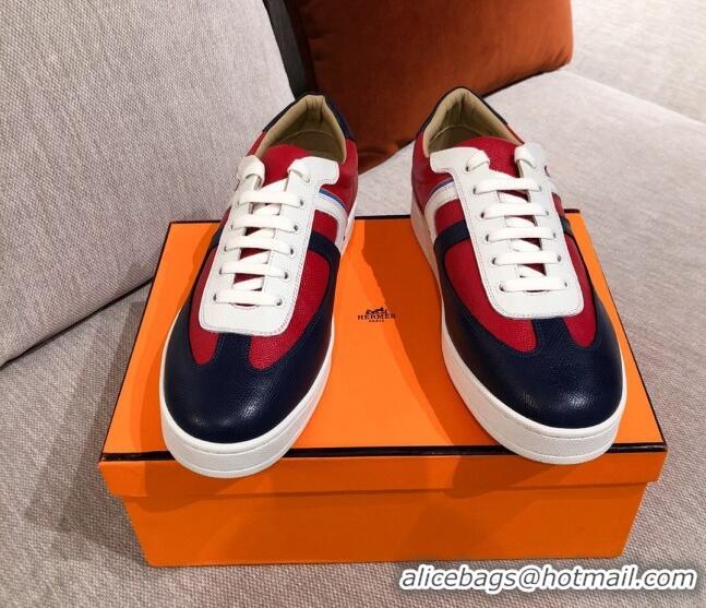 Top Quality Hermes Boomerang Calfskin Sneakers 042854 Red/Navy Blue 2021