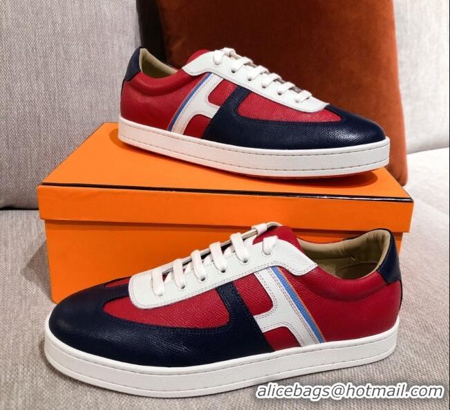 Top Quality Hermes Boomerang Calfskin Sneakers 042854 Red/Navy Blue 2021