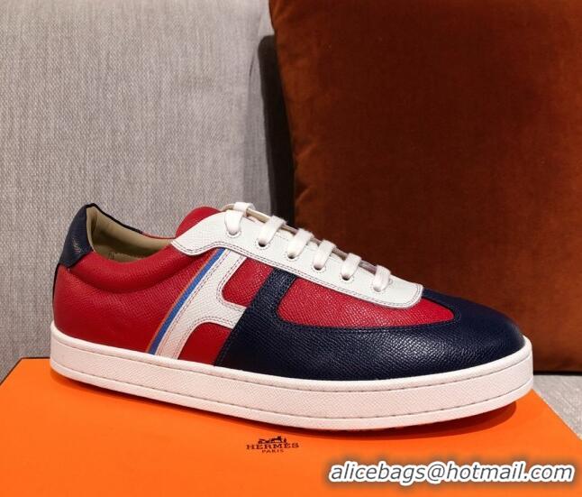 Top Quality Hermes Boomerang Calfskin Sneakers 042854 Red/Navy Blue 2021