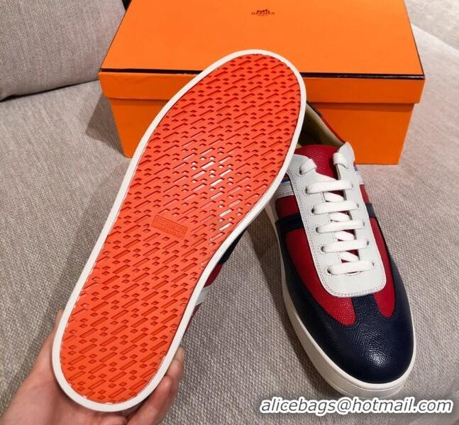 Top Quality Hermes Boomerang Calfskin Sneakers 042854 Red/Navy Blue 2021