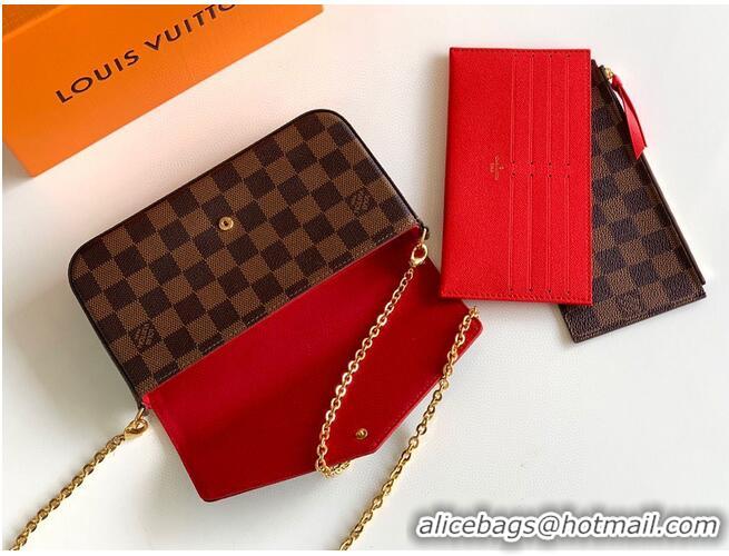 Buy Cheap Louis Vuitton Damier Ebene Canvas Original Leather Pochette Bag N63032 Red