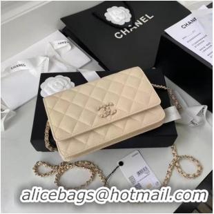 Best Price CHANEL mini wallet on chain AP2136 Apricot