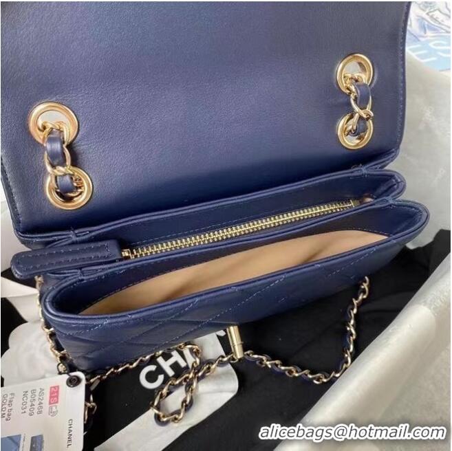 Most Popular CHANEL mini flap bag AS2468 Navy Blue