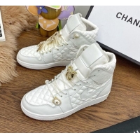 Good Quality Chanel x Nike Air Jordan Calfskin High-Top Sneakers with Pearl and Silk Laces 012562 White 2021