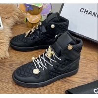 Grade Design Chanel x Nike Air Jordan Calfskin High-Top Sneakers with Pearl and Silk Laces 012563 Black 2021