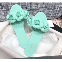 Best Price Chanel TPU Camellia Slipper Sandals 012611 Green