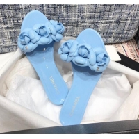 Best Quality Chanel TPU Camellia Slipper Sandals 012611 Blue