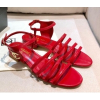 Top Quality Chanel Lambskin Strap Sandals G36958 Red 2021