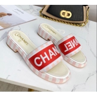 Classic Practical Chanel Canvas Striped Slide Sandals G34826 Red 2021