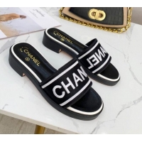 Reasonable Price Chanel Canvas Striped Slide Sandals G34826 White/Black 2021