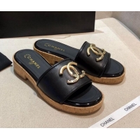 Good Quality Chanel Metal CC Leather Slide Sandals G34826 Black 2021