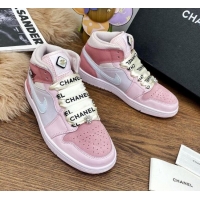 Good Quality Chanel x Air Jordan AJ Leather Sneakers with Silk Laces 012705 Purple/Pink 2021