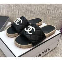 Classic Hot Chanel Quilted Lambskin Flat Espadrilles Slide Sandals 022433 Black 2021