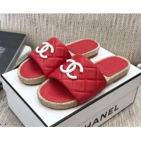 Popular Style Chanel Quilted Lambskin Flat Espadrilles Slide Sandals 022433 Red 2021