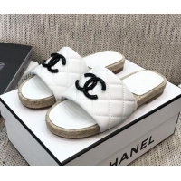 Good Looking Chanel Quilted Lambskin Flat Espadrilles Slide Sandals 022433 White 2021