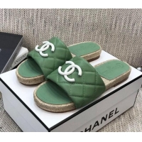 Lower Price Chanel Quilted Lambskin Flat Espadrilles Slide Sandals 022433 Green 2021