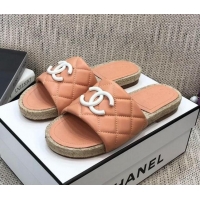 Classic Specials Chanel Quilted Lambskin Flat Espadrilles Slide Sandals 022433 Light Pink 2021