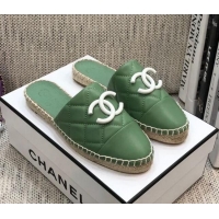 Well Crafted Chanel Quilted Lambskin Flat Espadrilles 022439 Green 2021